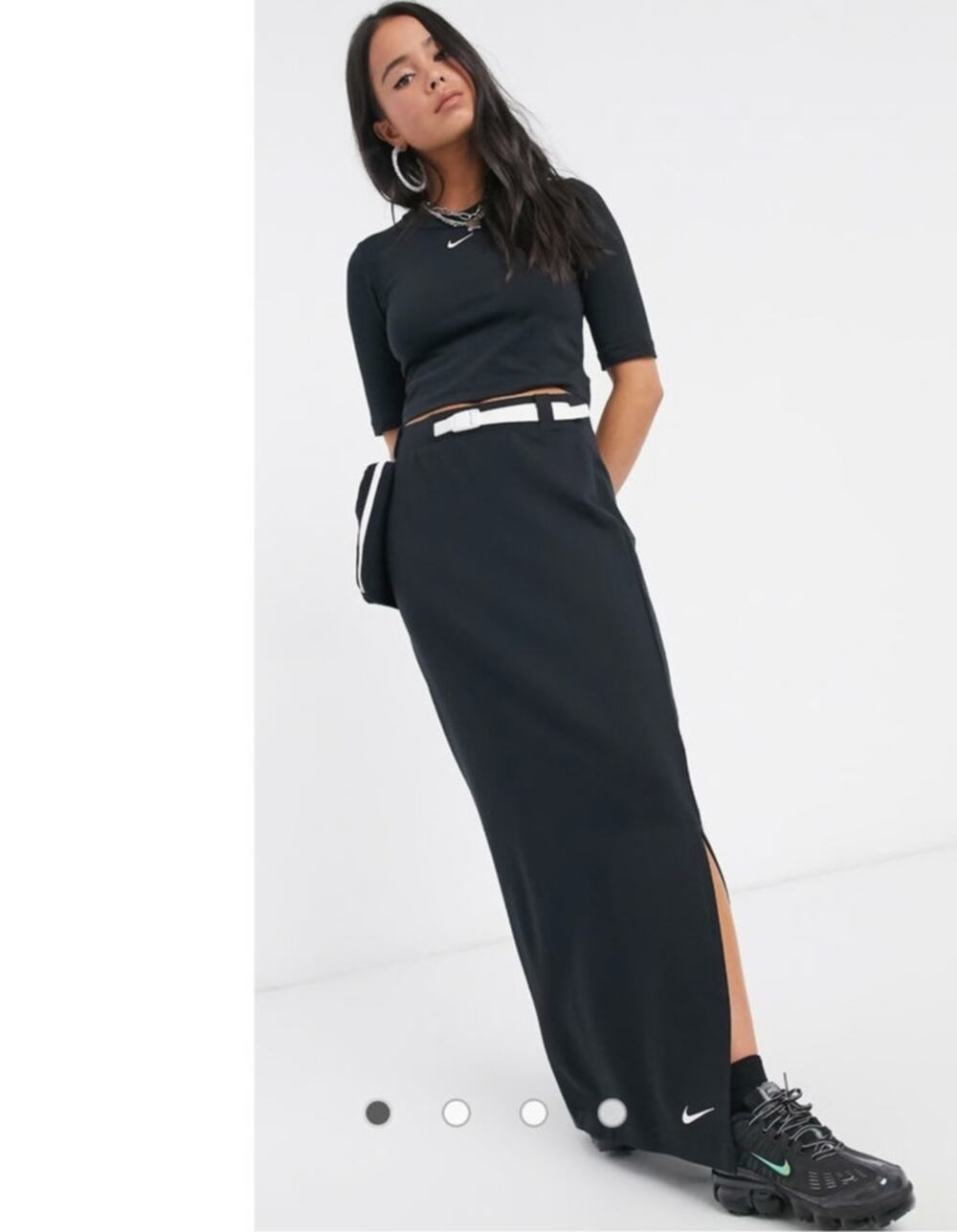 Nike Sportswear Tech Pack Maxi Skirt Black Slit Stretch Rayon Blend, No Size